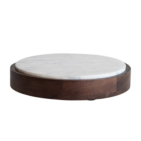 Abruzzo Wood + Marble Pedestal With Removable Tray