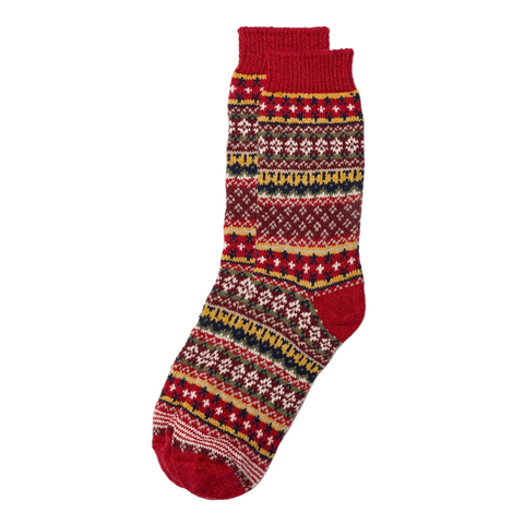 American Trench Cotton Fair Isle Sock in Red