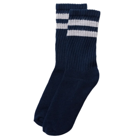 American Trench Retro Double Stripe Sock in Navy/Light Grey