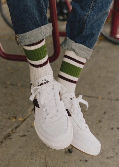 American Trench Retro Stripe Sock in Chive & Berry