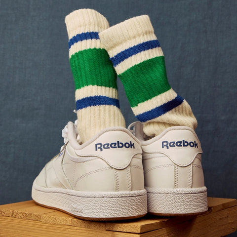 American Trench Retro Stripe Sock in Kelly Green & Royal