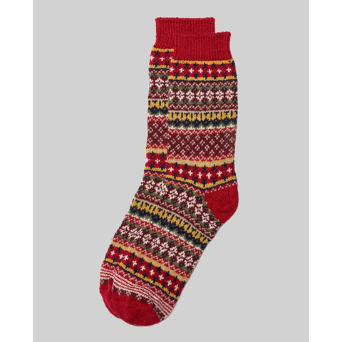 American Trench Cotton Fair Isle Sock in Red