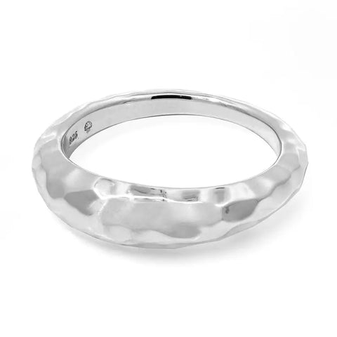 Silver ring with a textured band 