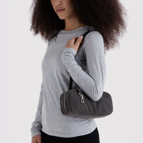 Small Denim Bowler Bag, Washed Black Denim - BAGGU