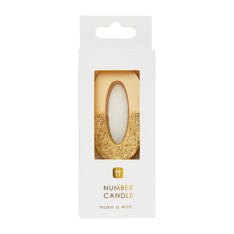 Gold Glitter Birthday Number Candle - 0