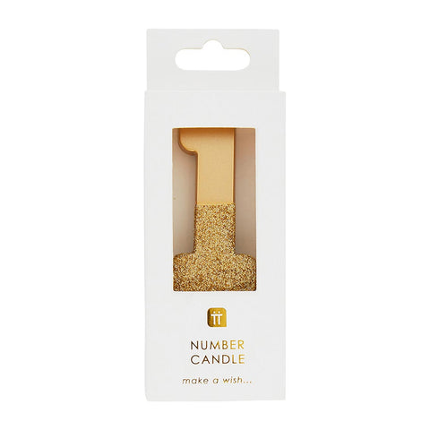Gold Glitter Birthday Number Candle - 1