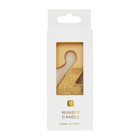 Gold Glitter Birthday Number Candle - 2