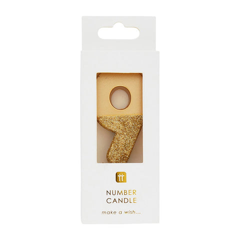 Gold Glitter Birthday Number Candle - 9