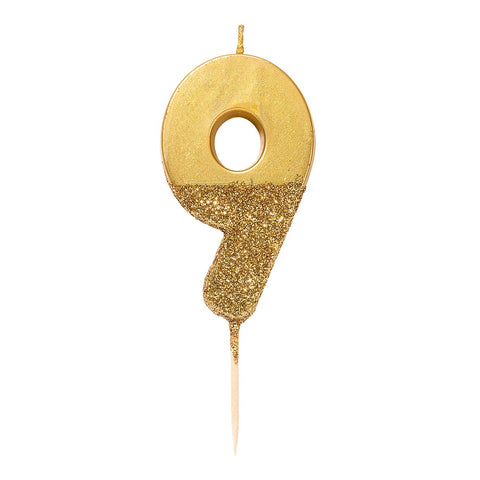 Gold Glitter Birthday Number Candle - 9
