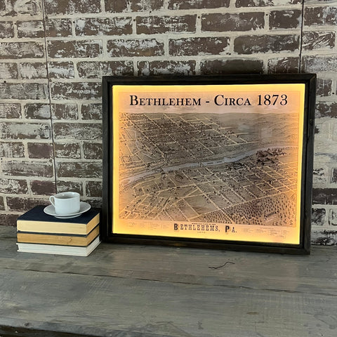 Bethlehem Circa 1873 Framed Map Print, Backlit - Second Chance Art