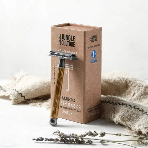Jungle Culture Bamboo Safety Razor - Thin Handle, Light Wood Tone