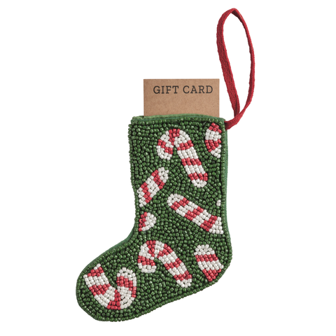 Beaded Stocking Ornament + Gift Card Holder - Candy Canes