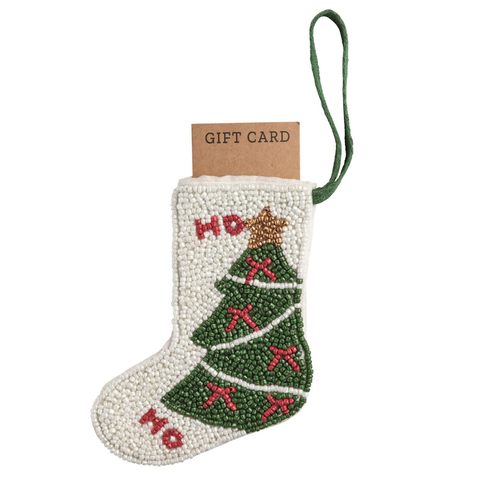 Beaded Stocking Ornament + Gift Card Holder - Tree