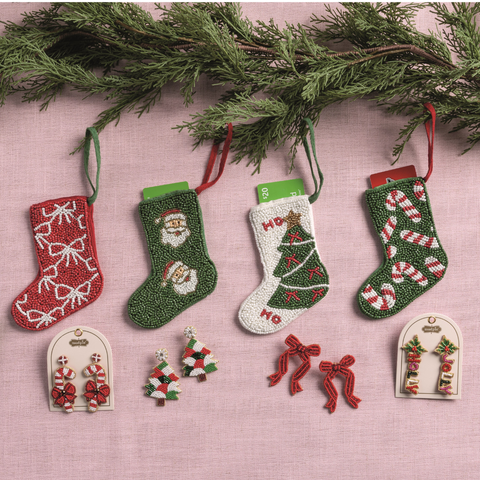 Beaded Stocking Ornament + Gift Card Holder - Santa