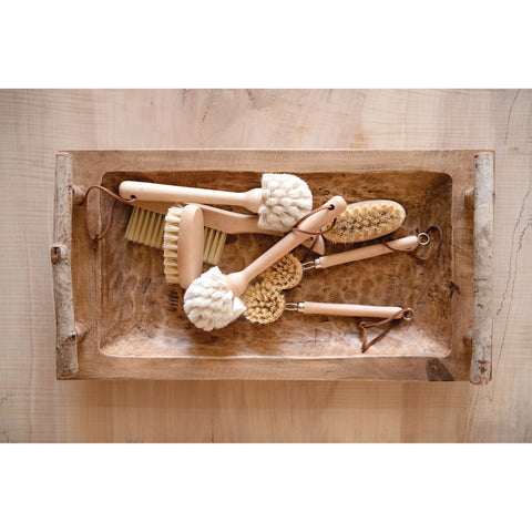 Beech Wood Dish Brush with Leather Strap, Natural