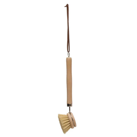 Beech Wood Dish Brush with Leather Strap, Natural