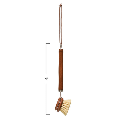 Beech Wood Dish Brush with Leather Strap, Walnut