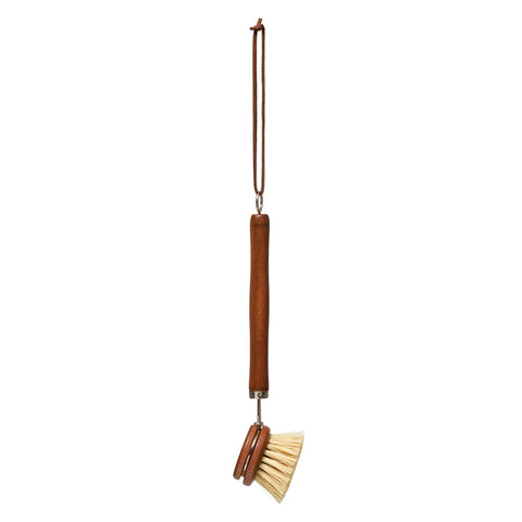 Beech Wood Dish Brush with Leather Strap, Walnut