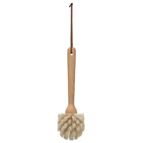 Beech Wood Large Dish Brush with Leather Strap, Natural