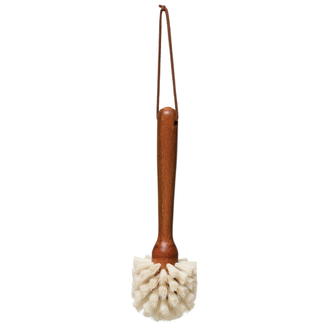 Beech Wood Large Dish Brush with Leather Strap, Walnut