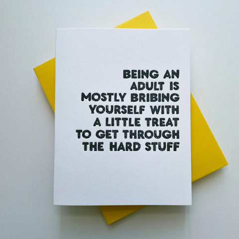 Being An Adult Letterpress Card - Richie Designs