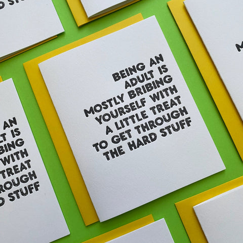 Being An Adult Letterpress Card - Richie Designs