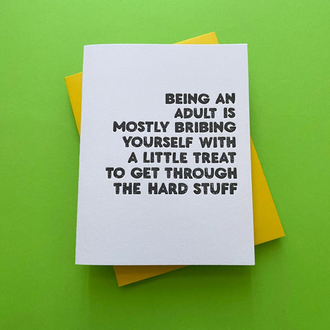 Being An Adult Letterpress Card - Richie Designs