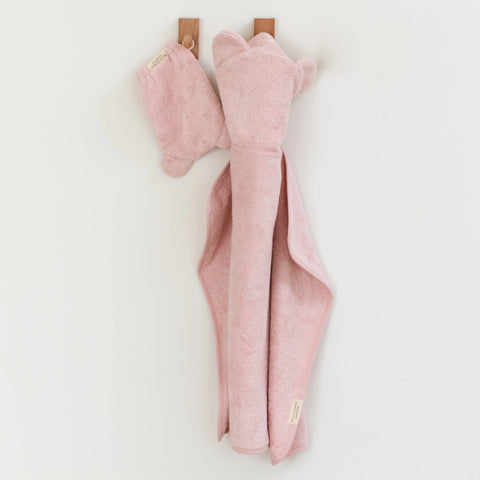 Bella Tunno Hooded Towel + Wash Mitt Set - Blush
