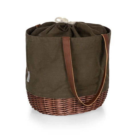 Belleville Market Canvas and Willow Basket Tote - Khaki Green