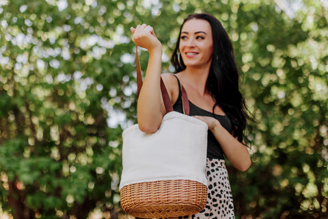 Belleville Market Canvas and Willow Insulated Basket Tote - Natural