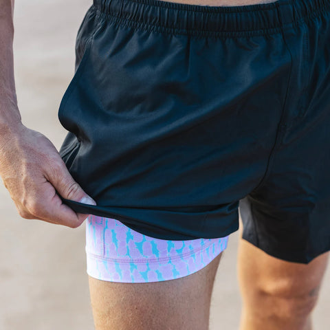 Bermies Lined Gym Shorts - Black (Blue Pineapples)