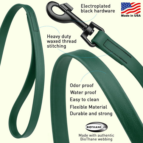 Biothane Waterproof Leash 6' x 1/2" - Hunter Green