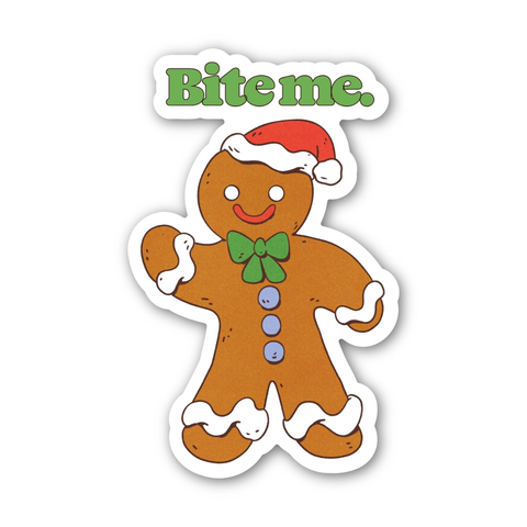 Bite Me Snarky Gingerbread Man Sticker