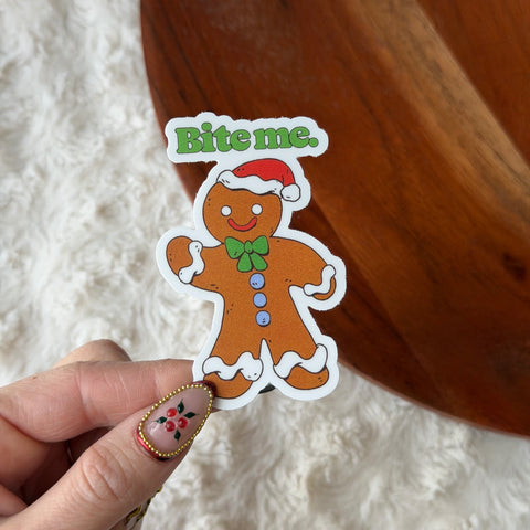 Bite Me Snarky Gingerbread Man Sticker
