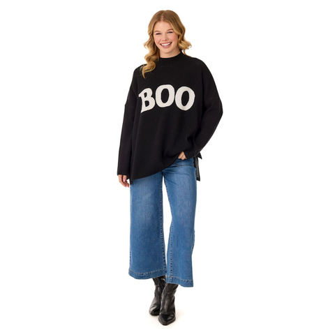 Black "Boo" Jacquard Sweater