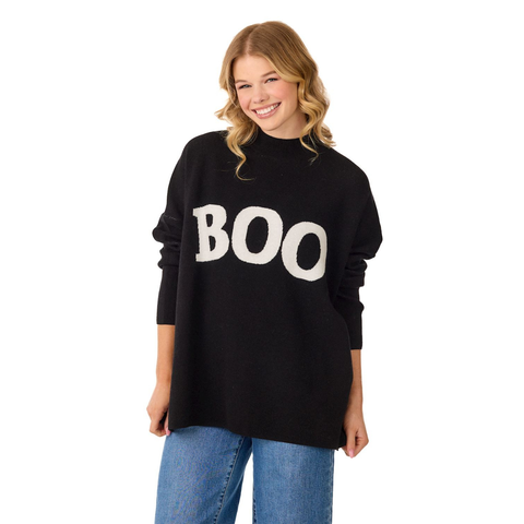 Black "Boo" Jacquard Sweater