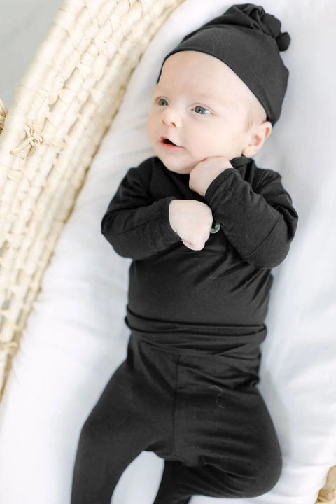 Top and Bottom Outfit and Hat Set, Newborn Clothes, Baby Boy Outfit Sets - Black - Stroller Society