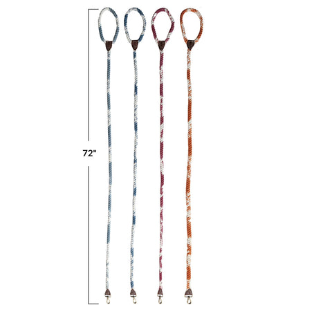 Braided Cotton Rope & Leather Dog Leash w/ Metal Clasp - Terracotta