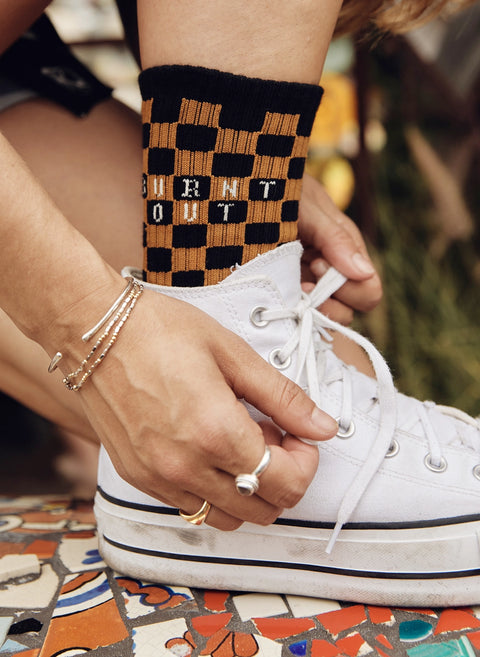 Burnt Out Vintage Checkerboard Crew Socks by Pyknic
