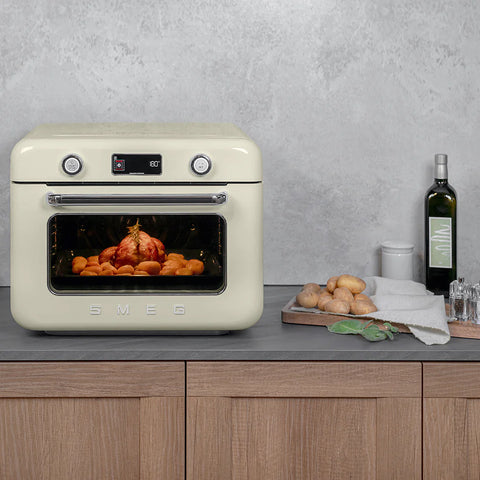 SMEG Retro Style Countertop Air Fry Oven With Steam, Cream