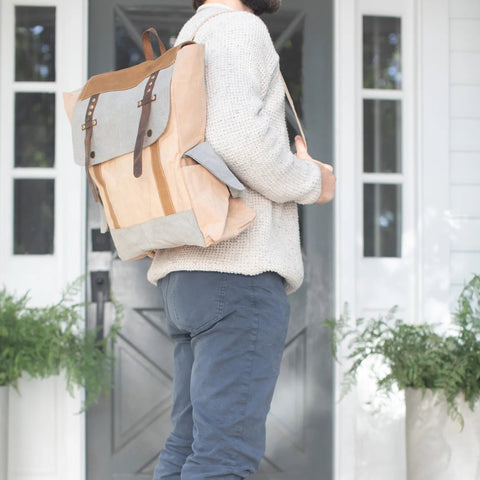 Cream Canvas Backpack with Leather