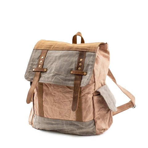 Cream Canvas Backpack with Leather