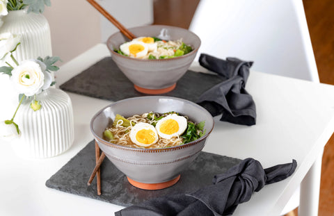 Carbon Grey Terracotta Ramen Bowl with Chopsticks