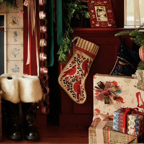 Cardinals Embroidered Stocking - Rifle Paper Co