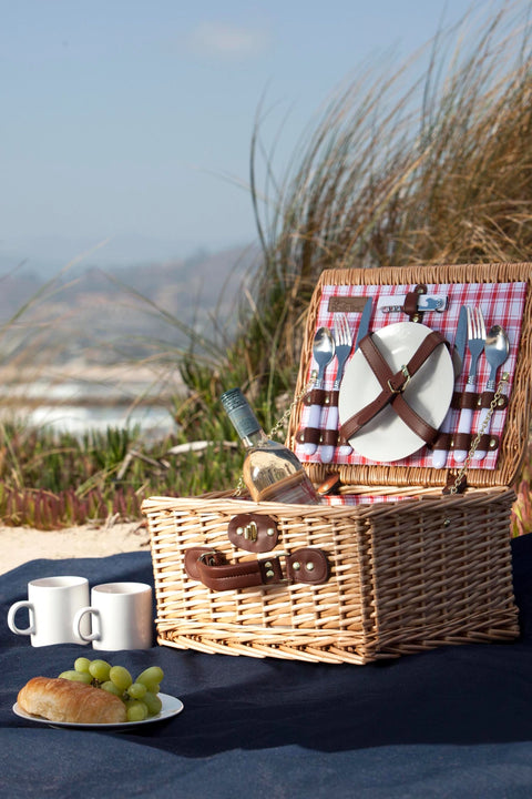 Catalina Picnic Basket Set - Red + White Plaid