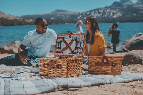 Catalina Picnic Basket Set - Red + White Plaid