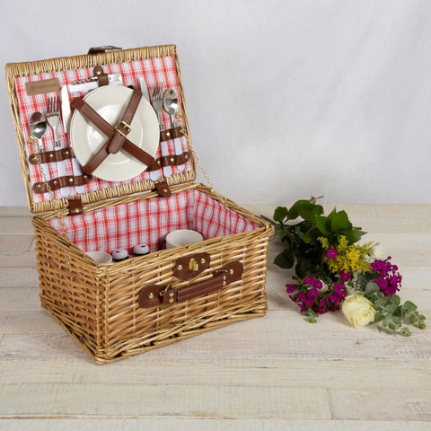 Catalina Picnic Basket Set - Red + White Plaid