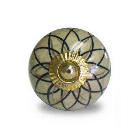 Ceramic Knob - Black Flower