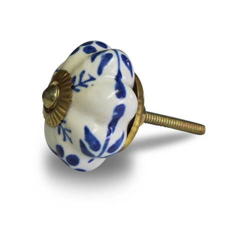 Ceramic Knob - Blue + White Pumpkin