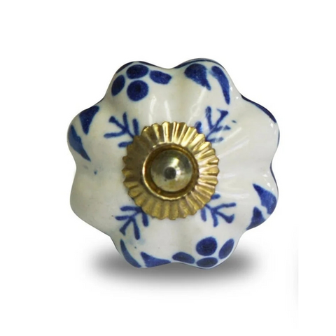 Ceramic Knob - Blue + White Pumpkin